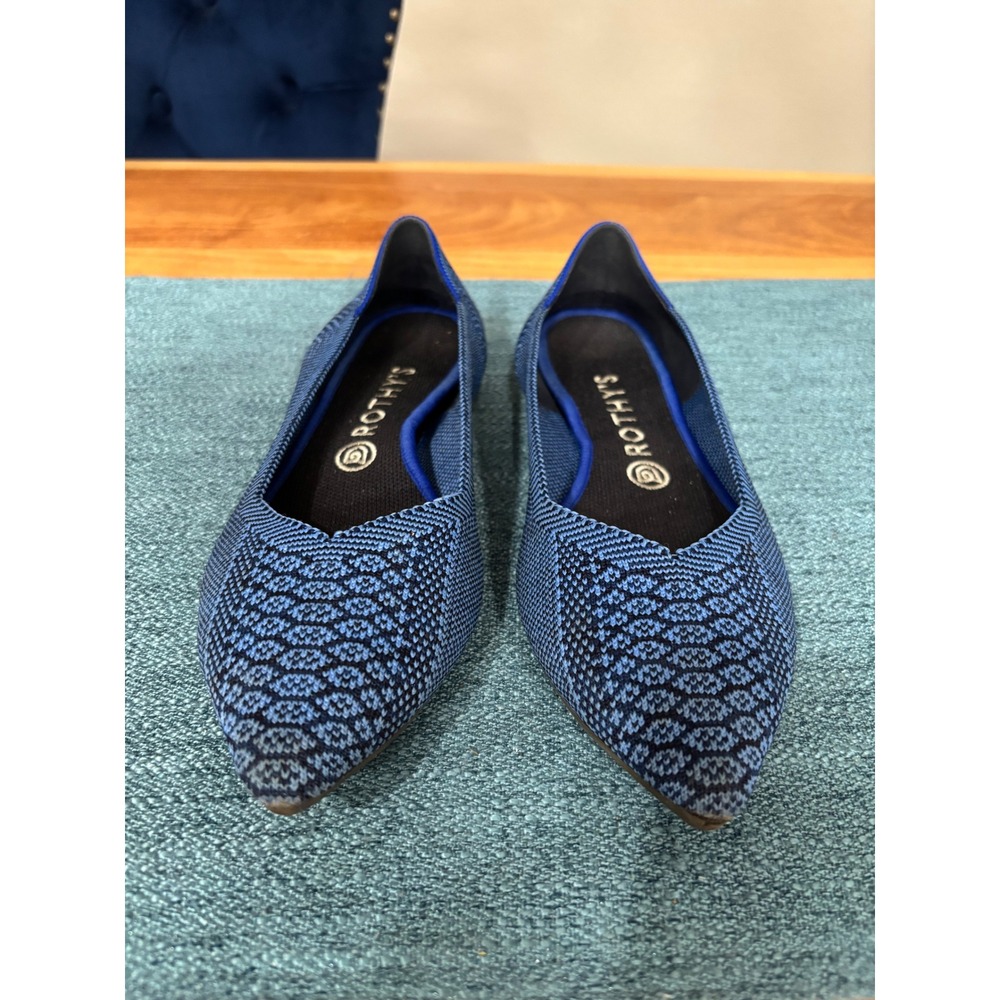 Rothys The Point Blue Honeycomb Knit Pointed Toe Flats Shoes Womens 9.5